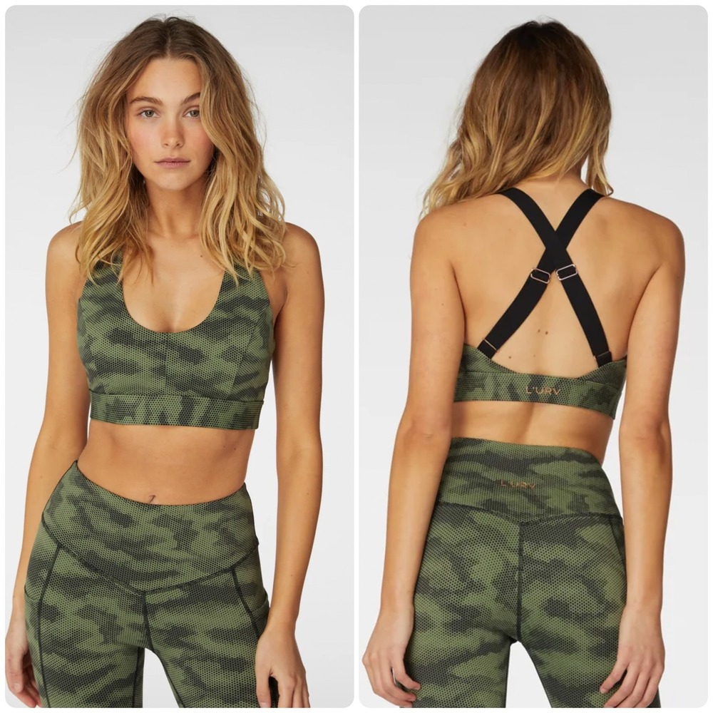 NWT L'URV Womens Fern Camo Take Charge Crop Compression Sporty Sports Bra Size S